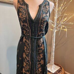 Tiny by Anthropologie Blue and Gold Floral Midi Shirt Dress SP